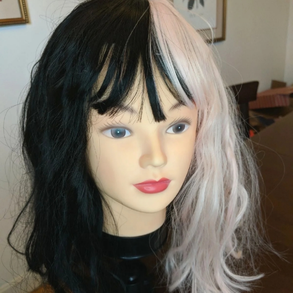 Split Color Cosplay Wig Two Tone Anime Villain Halloween Fringe